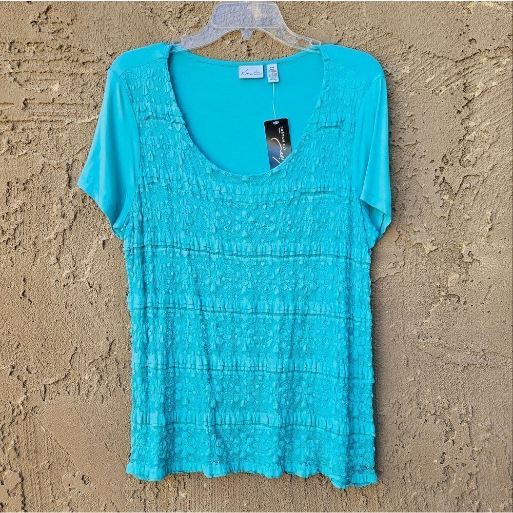Kim Rogers Teal Lace Short Sleeve Shirt